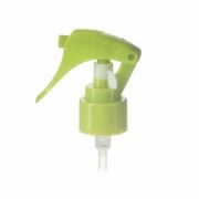 Front view of green mini trigger sprayer, 24mm 24-410 neck, fine mist type with lockable button, 0.25 ml output