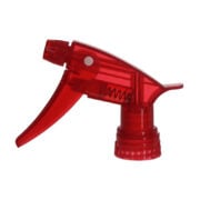 Front view of heavy duty chemical resistant trigger sprayer in translucent red, 28-400 neck, 0.9 ml output