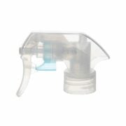 Front view of clear fine mist trigger sprayer with lockable button, 28mm 28-410 neck, 0.3 ml output