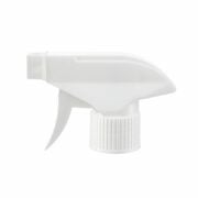 Front view of white economical trigger sprayer with switchable spray/stream nozzle, 28-410 neck, 0.6 ml output