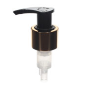 24-410 Gold Lotion Pump, Aluminum Closure, Lock Up, Spring Outside, 2ml Output - KIWL Plastic