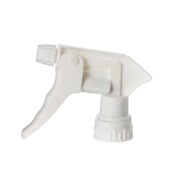 Front view of white heavy-duty trigger sprayer, 28mm 28-400 neck, 0.9 ml output