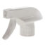 45-degree angled view of white all-plastic trigger sprayer showing switchable spray/stream nozzle and trigger head, 28-410 neck, 1.1 ml dosage