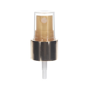 20-410 Fine Mist Sprayer- Smooth- Shiny Gold- Clear PP Hood- 0.13ml