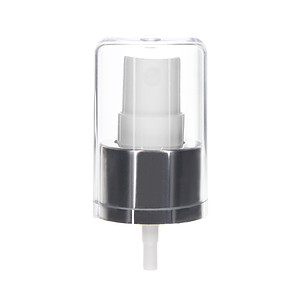 24-410 Fine Mist Sprayer- Smooth- White/ Silver- Clear AS Rounded Hood- 0.13ml