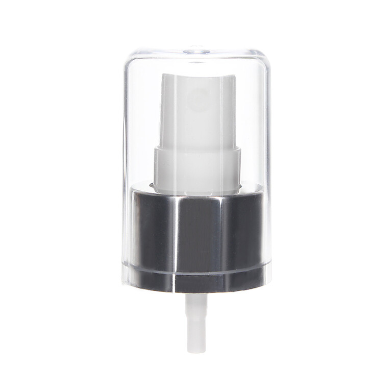 24-410 Fine Mist Sprayer- Smooth- White/ Silver- Clear AS Rounded Hood- 0.13ml