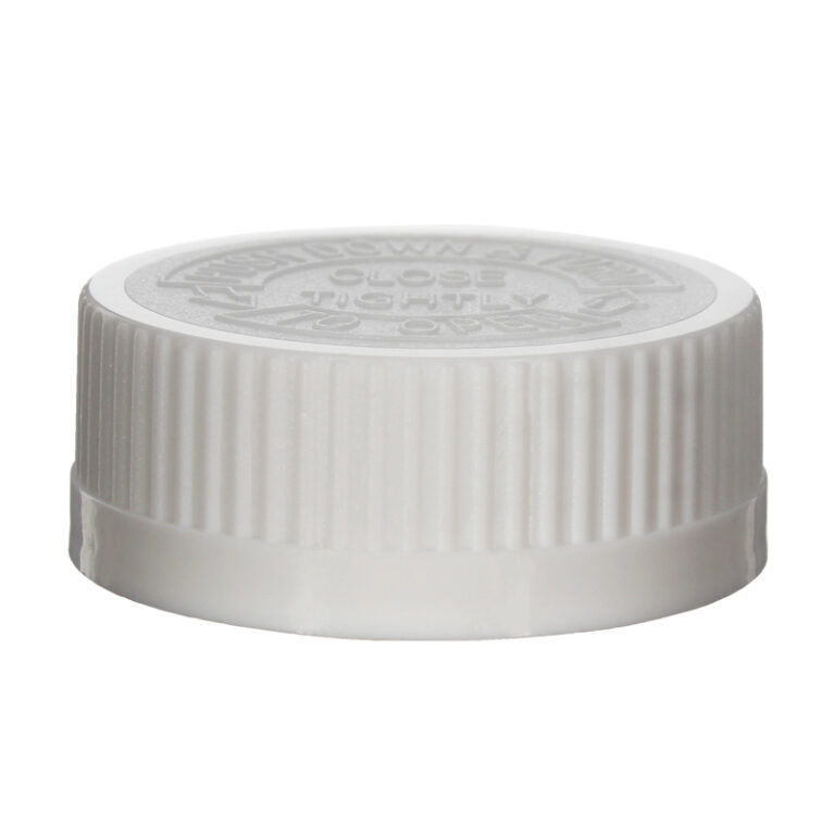 38mm 38-400 White Plastic Ribbed Child Resistant Cap, CRC